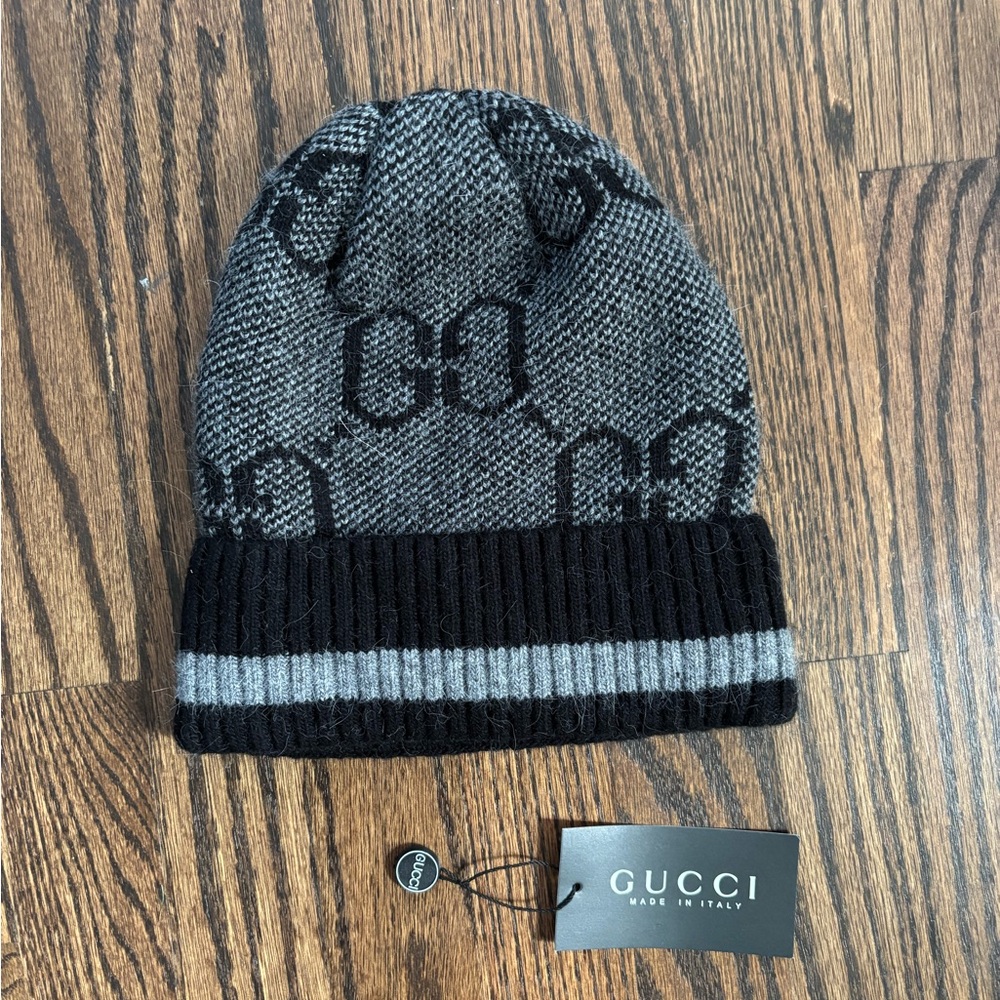 Gucci Gray and Black GG Monogram Knit Hat